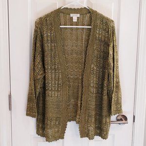 Christopher & Banks Olive Green Open Cardigan Sweater, Lightweight, XL
